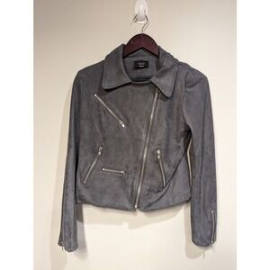 VICI Faux Suede Moto Women's Jacket Grey Size Medium with Decorative Zippers